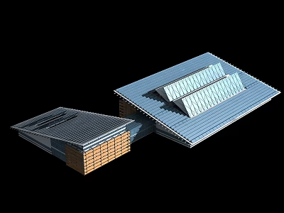 Modern Architectural Building Model With Sloped Roof Design And Wooden Wall Panels 3d model