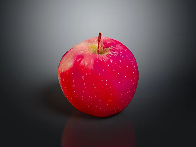 Fresh Red Apple With Stem And White Specks On Shiny Black Reflective Surface 3d model
