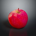 Fresh Red Apple With Stem And White Specks On Shiny Black Reflective Surface 3d model