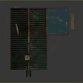 Wooden House With Green Metal Roof Blue Extended Roof Ladder Chimney Satellite Dish Boarded Windows