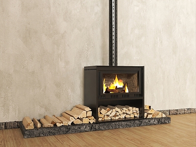 Modern Widescreen Real Fire Wood Fireplace 3d model