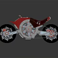 Red Futuristic Motorcycle With Silver Frame Red Seat Black Tires And Surface Reflection