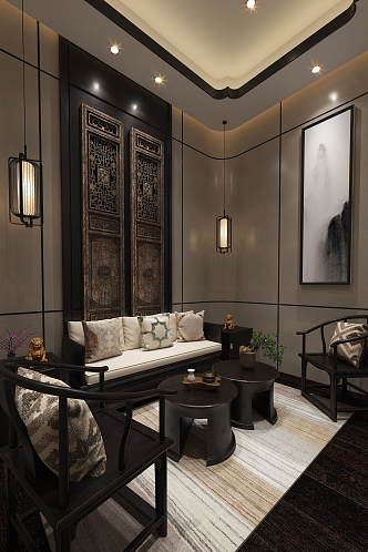 New Chinese-style reception room 3d model