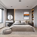 Modern Bedroom Interior Design With Large Bed Dressing Table Round Mirror And Rug 3d model