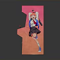 Pink And Orange Arcade Machine With Super Star Logo Game Screen And Cartoon Girl