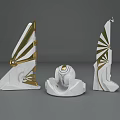 Cartoon Style Architectural Building Models With White And Gold Details And Various Shapes