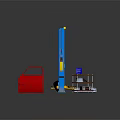 Car Repair Equipment With Blue Vehicle Lift Red Tire And Tool Cabinet
