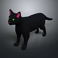 Black Cat with Green Eyes and Pink Ears in Stylized 3D Model Design