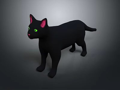 Black Cat with Green Eyes and Pink Ears in Stylized 3D Model Design 3d model