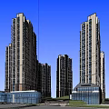 Modern High Rise Residential Buildings With Palm Trees And Commercial Spaces Under Twilight Sky