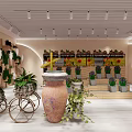 Floral Shop Interior With Green Plant Wall Flower Carts And Decorative Plants