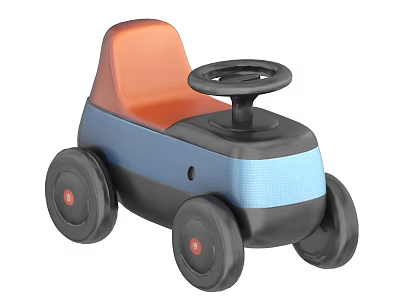 Kids Ride On Toy Car Featuring Orange Seat Blue Black Body And Wheels 3d model