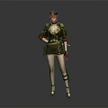 Female Game Movie Character In Military Style Uniform With Hat Weapon And High Heels