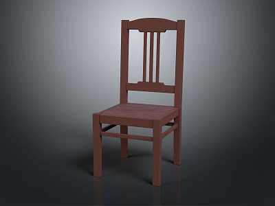 Simple Brown Wooden Chair With Slatted Back And Plank Seat Design 3d model