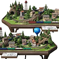 Detailed Commercial Equipment Model Train Set With Village Tunnels And Hot Air Balloon