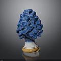 Blue Mushroom Shaped Ceramic Decorative Figurine With White Orange Base