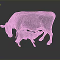 3D Model of Adult Cow With Nursing Calf in Gray Sculptural Design