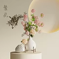 White Vase with Pink and White Hydrangea Flowers Green Leaves and Small Decorative Vase