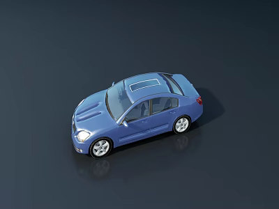 Blue Sedan Car Showcasing Shiny Exterior Roof And Wheel Details On Dark Background 3d model