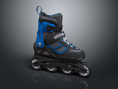 Blue And Black Shining Roller Skates With Four Wheels And Adjustable Straps 3d model