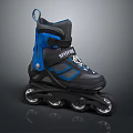 Blue And Black Shining Roller Skates With Four Wheels And Adjustable Straps