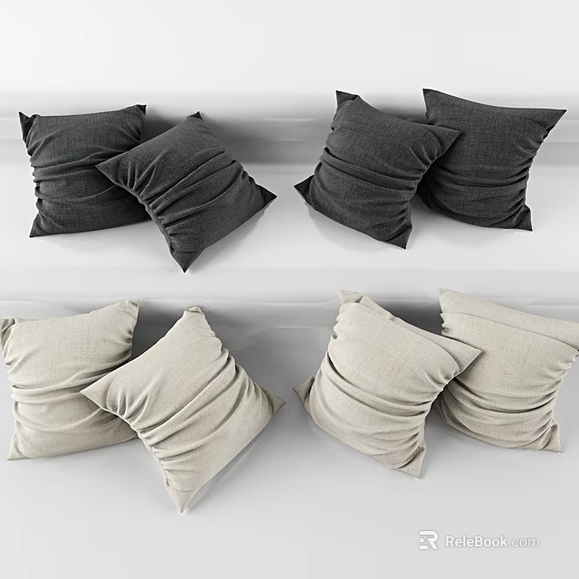 Black And Beige Linen Pillows With Soft Texture For Modern Home Decor 3d model 