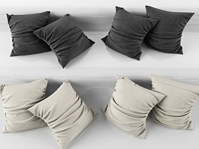 Black And Beige Linen Pillows With Soft Texture For Modern Home Decor 3d model