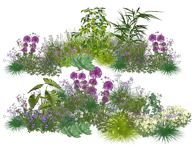 Vibrant Mixed Plant Combination With Purple Flowers Green Foliage And Various Species 3d model