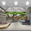 Mr Xiong Supermarket Interior With Smoke White Lighting Shelves Customers And Checkout Counter