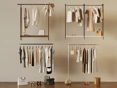 Fashion Clothing Display With Hanging Racks Apparel Hats Bags And Shoes 3d model