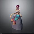Colorful Mermaid Character With Pink Hair And Blue Tail On Rock Base