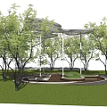 Modern Pergola With Curved Perforated Canopy And Seating In Green Park