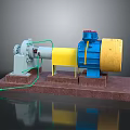 Industrial Mechanical Equipment With Gray Yellow Blue Components And Green Pipes On Brown Base