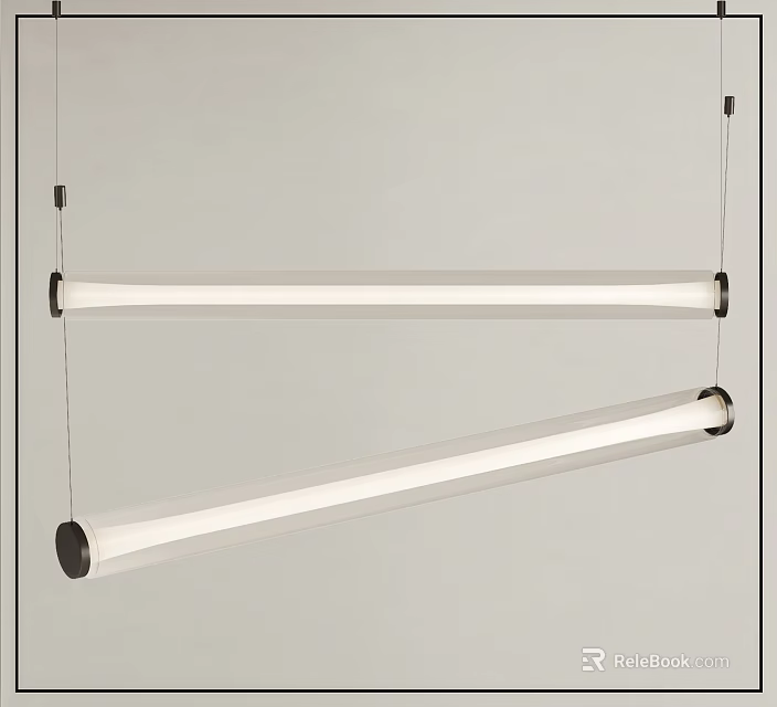 Modern Minimalist Long Linear Pendant Lights With White Shade And Black Accents 3d model 
