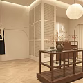 Modern Clothing Store Interior With Wooden Racks Clothes Reception Counter And Decorative Plants