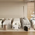 Serene SPA Salon Interior With Five Massage Beds Stools And Decorative Vases