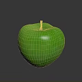 Fresh Juicy Green Apple With Stem And Smooth Shiny Surface On Gray Background