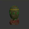 Ancient Decorative Weapon With Red Top Yellow Stripe Brown Body Red Base And Holes