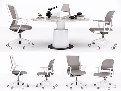 Modern Marble Office Desk With Swivel Chairs And Desk Lamp Setup 3d model