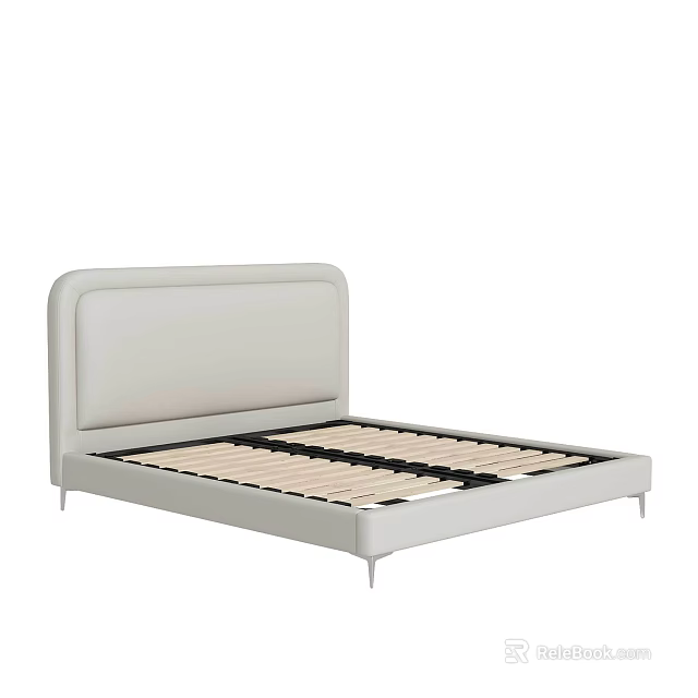Light Gray Upholstered Double Bed with Modern Minimalist Design and Metal Support Legs 3d model 