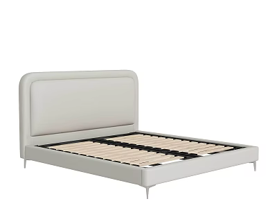 Light Gray Upholstered Double Bed with Modern Minimalist Design and Metal Support Legs 3d model