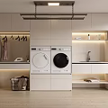 Modern Home Balcony Laundry Area With Washing Machines Hanging Space Cabinets Sink And Lighting