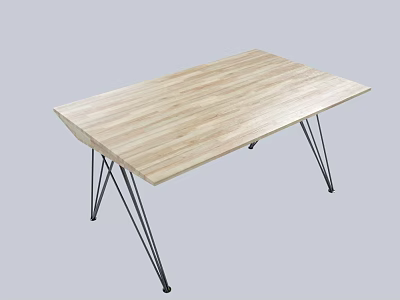 Modern Light Wood Dining Table With Black Metal Legs And Simple Design 3d model