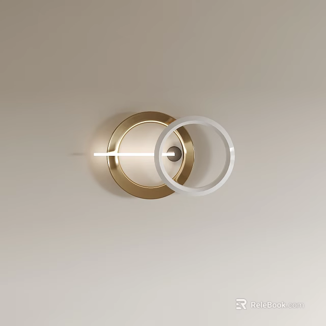 Modern Circular Wall Decor With Gold And White Rings And Light Feature 3d model 