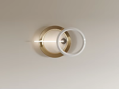 Modern Circular Wall Decor With Gold And White Rings And Light Feature 3d model
