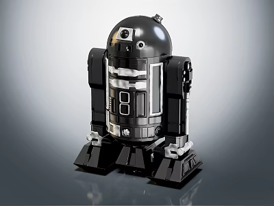 Black Mechanical Droid Character With Dome Head And Detailed Leg Structure 3d model