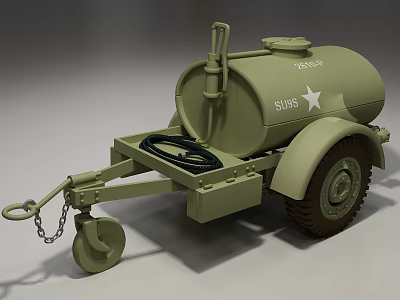Swiss Military Green Fuel Trailer With White Star Chain And Hose 3d model