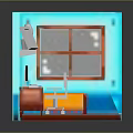 Cartoon Room Scene With Turquoise Walls Wooden Floor Desk Computer Chair Bed Window And Shelf
