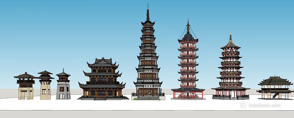 Traditional Chinese Pagodas With Multi story Design And Classic Architectural Features 3d model 