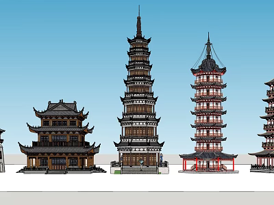 Traditional Chinese Pagodas With Multi story Design And Classic Architectural Features 3d model